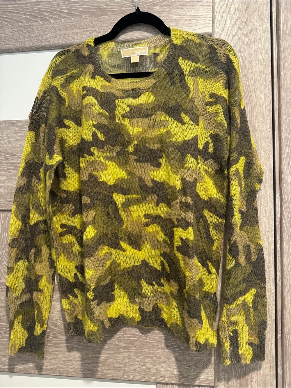 MICHAEL Michael Kors Yellow & Olive Camo Crewneck Sweater